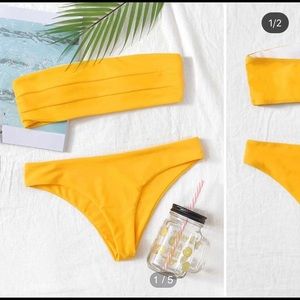 SHEIN Yellow Bandeau Cheeky Bikini Swimsuit